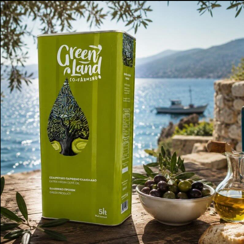 Green Land Co-Farming Extra Virgin Olivenöl aus Kalamata im grünen 5-Liter-Kanister